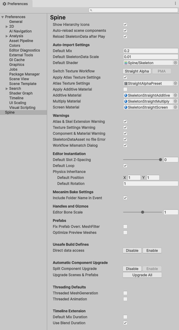 Spine Preferences Window